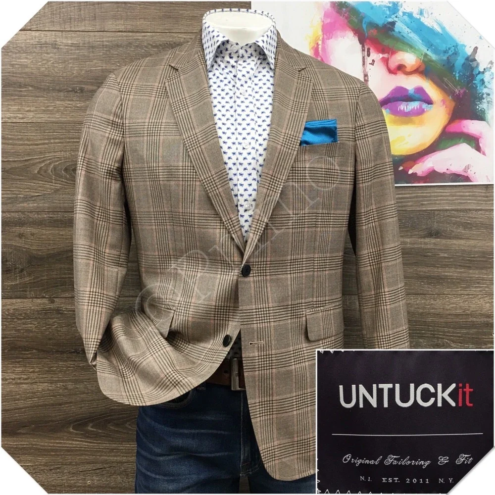 UNTUCKIT Mens Blazer Sport Coat Casual Jacket Size 44R Fine Wool Suit (TAILORED)